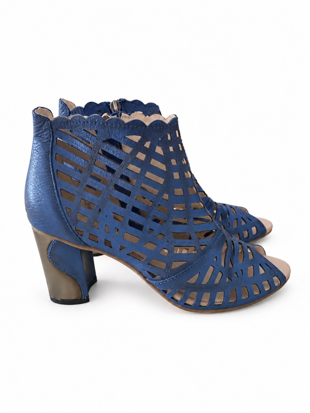 Women's Navy Cutout Leather Ankle Booties
